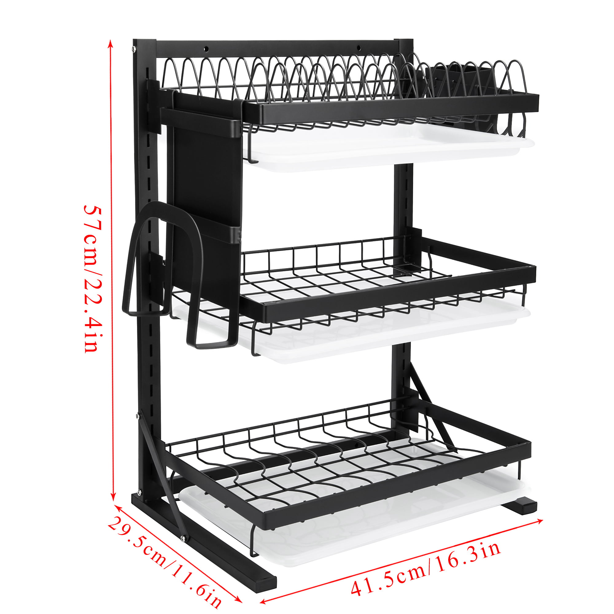Dish Drying Rack, 3-Tier Detachable Dish Rack and Draining Board Set,  Organizer Rack with Utensil Holder (Black/White) - متجر اختياري