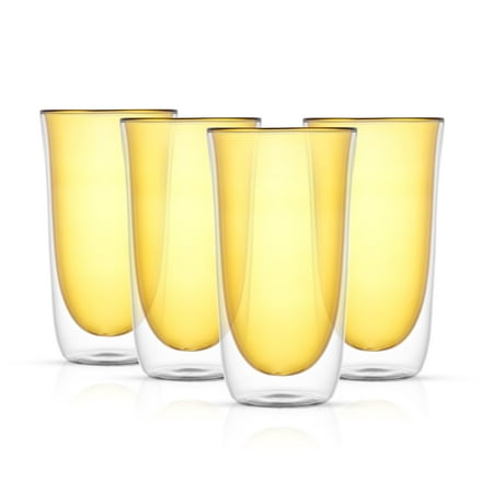 

JoyJolt Spike Double Wall Colored Highball Drinking Glasses - Amber - Set of 4 Tall Water Glass Tumbler