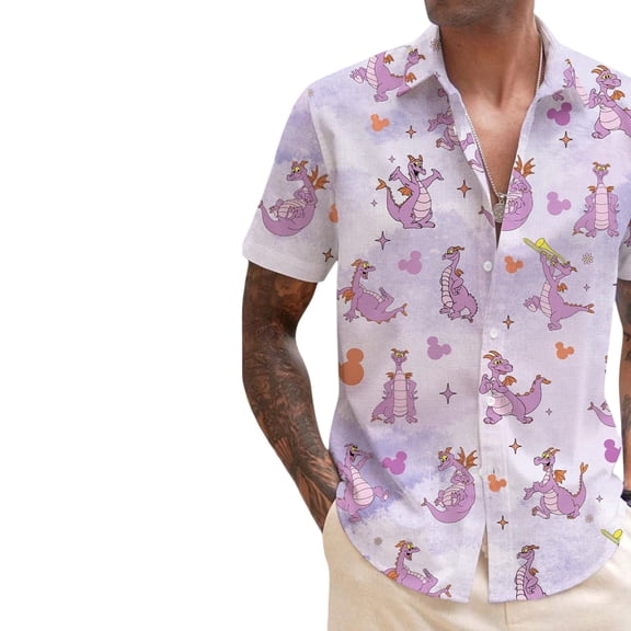 Figment Hawaiian Shirt, Figment Button Up, Disney Figment Hawaii Shirt, Figment Dragon Shirt, Disney Summer Shirt, Matching Disney Shirt