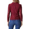 thumbnail image 3 of INSPIRE CHIC Women's Lace Top Long Sleeve Ruffled Neck Peplum Hem Floral Dressy Blouse L Red, 3 of 6