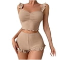 thumbnail image 4 of Dursoulink Women's Mint Ribbed Cami Set, Ruffled Sleeve Top and High-Waist Shorts, Soft Stretch Sleepwear, Sizes S-XXXL, 4 of 6