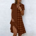 thumbnail image 2 of Horkkom Midi Dresses for Women V Neck Short Sleeve Shirt Dresses Summer Plaid Print Casual Dresses XXL, 2 of 7