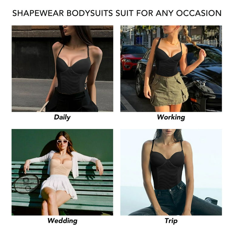 Joyshaper Women Bodysuit Shapewear Tummy Control Backless Straps Bodysuit  Full Body Shaper with Built-in Bra Black M 
