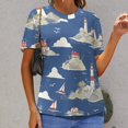 thumbnail image 3 of Lighthouse Coastal Scene Womens Tops Women's Fashion Casual Short Sleeve Flower Print Round Neck Pullover Top Blouse, 3 of 7