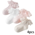 thumbnail image 2 of LYMAYTER 0-12Y Kids Dance Socks Toddler Ruffle Trim Socks Girls Solid Color Eyelet Dress Socks 4 Pack, 2 of 7