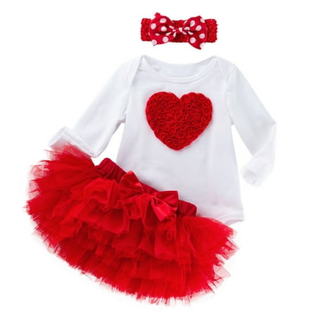 

AIMAOMI Baby Girls Valentines Heart Romper Tulle Tutu Skirt Headband Set H