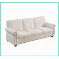 thumbnail image 2 of Mid-Century Modern Ivory Velvet 3-Seater Sofa – High-Density Foam, Solid Wood Legs – Ideal for Living Room, Apartment, Office, 2 of 8