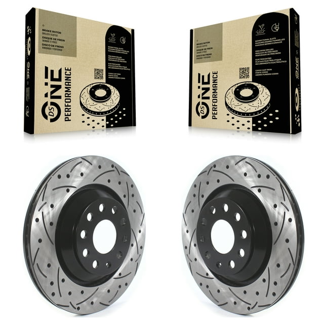 DS-One Rear Coated Drilled Slotted Disc Brake Rotors Pair for Car Volkswagen Atlas Audi Q3 GTI Cross Sport Golf R Passat CC S3 Arteon A3 Quattro RS3 TTS TT RS R32 KD-100413