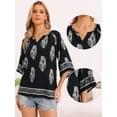 thumbnail image 2 of DARING DIVA Women's Boho Tops Summer 3/4 Sleeve V Neck Loose Blouses S Black, 2 of 6
