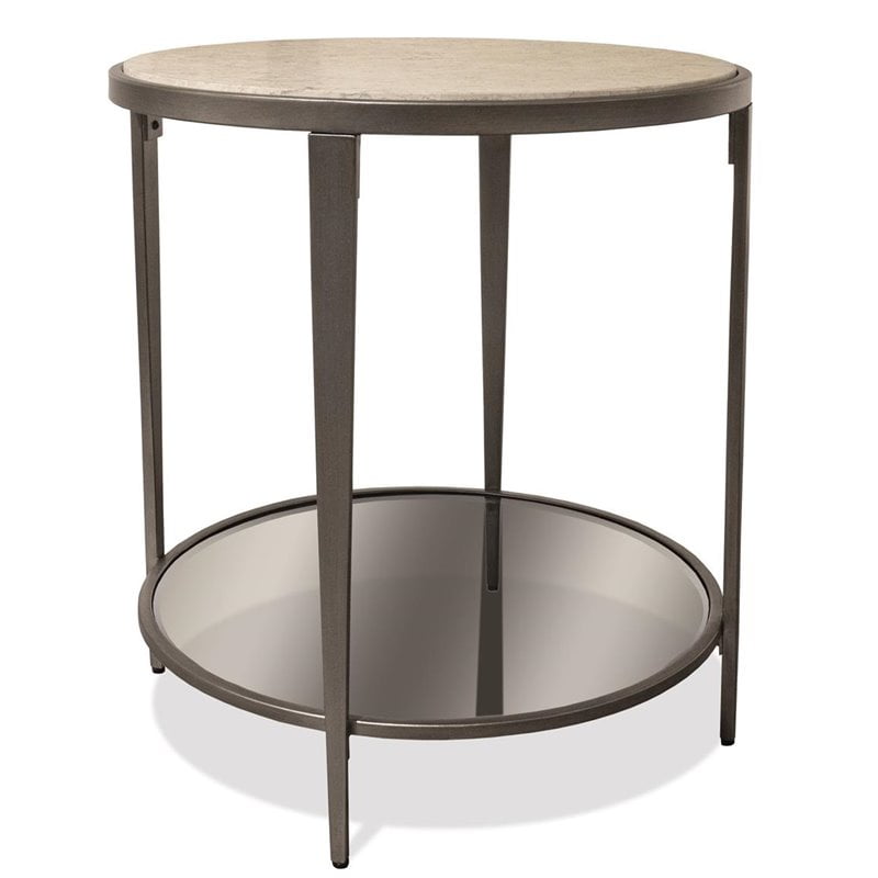 Bowery Hill Contemporary Round Metal End Table in White Sands Walmart