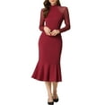 thumbnail image 2 of INSPIRE CHIC Women's Dress Mermaid Bodycon Mock Neck Sheer Mesh Long Sleeve Dresses XL Deep Red, 2 of 6