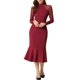 thumbnail image 2 of INSPIRE CHIC Vestido de Mujer Cuerpo Sirena Bodycon Cuello Mock Malla Transparente de Manga Larga XS Rojo Profundo, 2 of 6