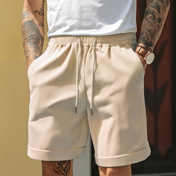 Ceisia Men's Cotton-Linen Blend Casual Shorts Loose Straight-Leg Breathable Summer Shorts with Drawstring Waist Khaki XL Gifts