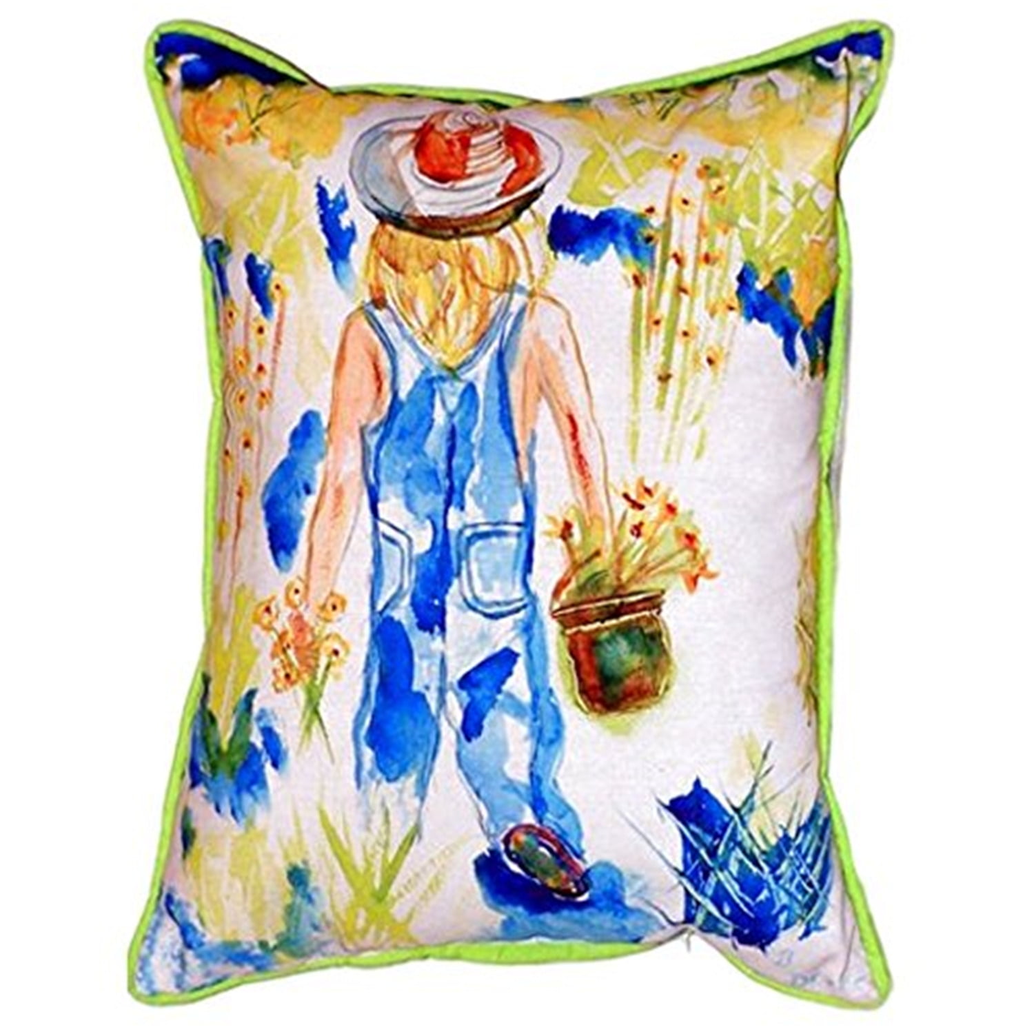 Betsy Drake HJ079 Garden Girl Large Indoor-Outdoor Pillow 16 in. x 20 in.