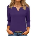 thumbnail image 2 of yunLCZ Ladies Blouse Women's 3/4 Length Sleeve Tops V Neck Basic Tee Solid Color Shirts Blouse Tops Women's Blouse T Shirt Breathable casual blouse loose fit, 2 of 7