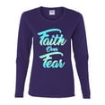 thumbnail image 2 of Wild Bobby, Faith Over Fear, Inspirational/Christian, Women Graphic Long Sleeve Tee, Purple, X-Large, 2 of 4