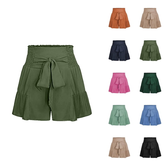 Shorts for Women 2026 Summer Elastic High Waist Adjustable Tie Knot Wide Leg Relaxed Fit Cute Beach Shorts