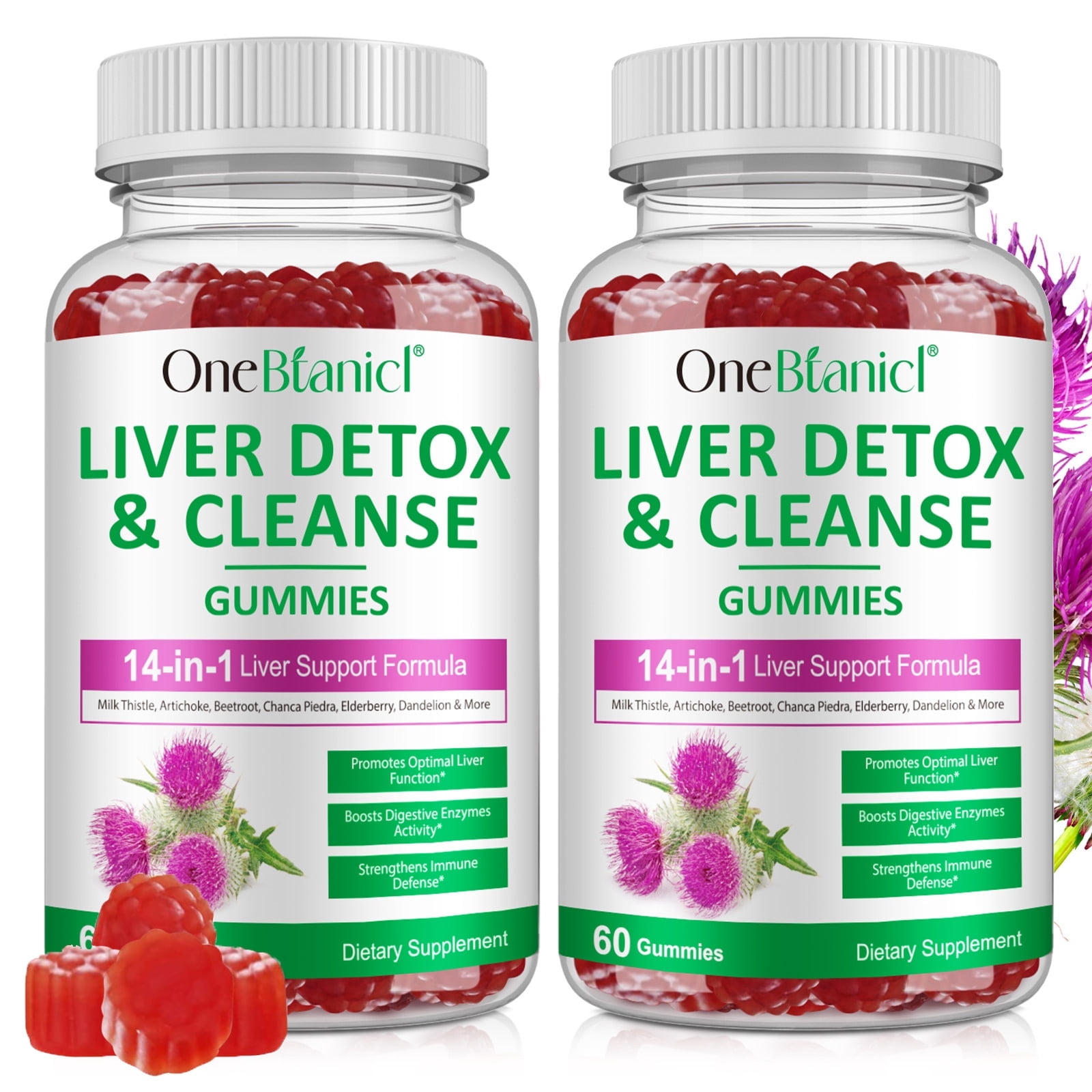 2 Pack Liver Detox & Cleanse Gummies with Milk Thistle Extract, Liver Support Supplement, No Sugar, 60 Count