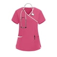thumbnail image 2 of Asxite Womens Short Sleeve V Neck Uniform Nurse Top Hot Pink L, 2 of 5