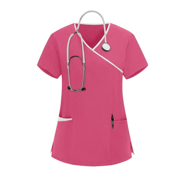 HongQid Scrub Tops for Women — Classic Fit, Pocket, Four-Way Stretch, Anti-Wrinkle