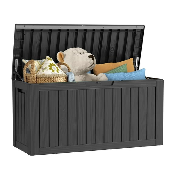 Outdoor Deck Box,80 Gallon Waterproof Resin Storage Box with Lockable Indoor Outdoor Storage Bin for Patio Cushions,Patio Furniture, Gardening Tools,Pool Accessories (80 Gal Black)