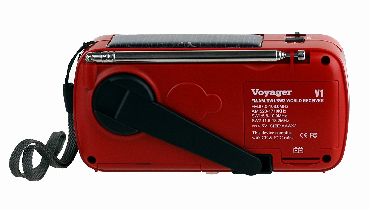 Kaito V1R Voyager Solar/Dynamo AM/FM/SW Emergency Radio with Cell Phone Charger and 3-LED Flashlight - Red - image 3 of 4