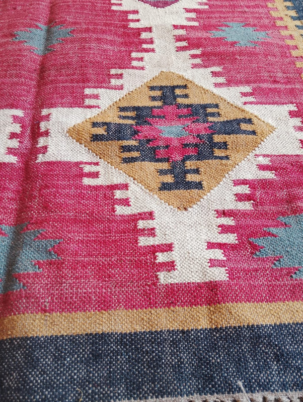 8x10'feet Area Rug For Live Room Wool And Jute Rug In Red Color Handmade Kilim Dhurrie Rug For Beedroom Dining Room Home Office