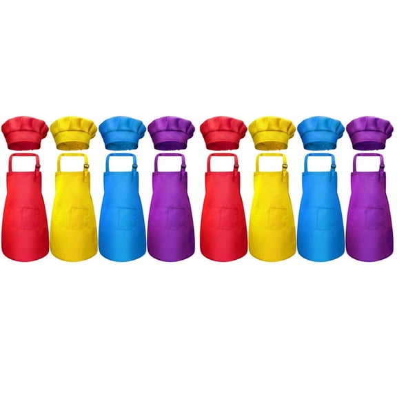 16-Piece Children's Apron and Chef Hat Set, Adjustable, with 2-Pocket Kitchen Apron Apron