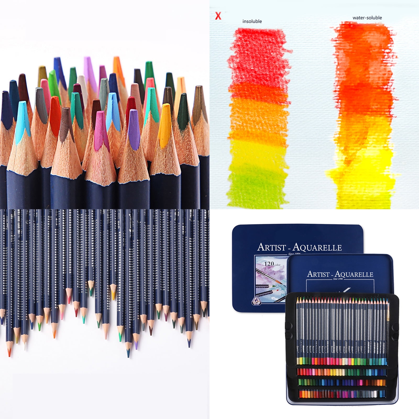 Watercolor Colouring Pencils Set with Metal Case For Kid Adults Artist Sketching Pre Sharpened Colored Pencil With Brush