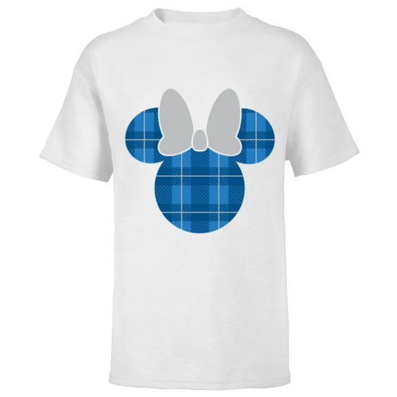 Disney Minnie Mouse Icon Blue Holiday Plaid - Short Sleeve T-Shirt for Kids - Customized-White