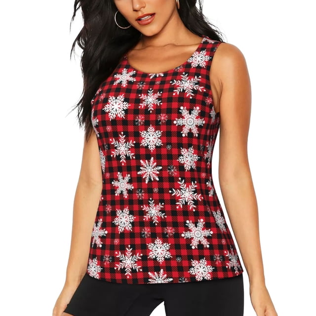 Vsdgher Débardeur à Carreaux Rouges Flocon de Neige pour Femmes, Séchage Rapide, Sport, Course, TG