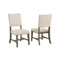 thumbnail image 3 of 7pc Brown Oak Wood Dining Set with 6 Beige Linen Upholstered Chairs, 3 of 5