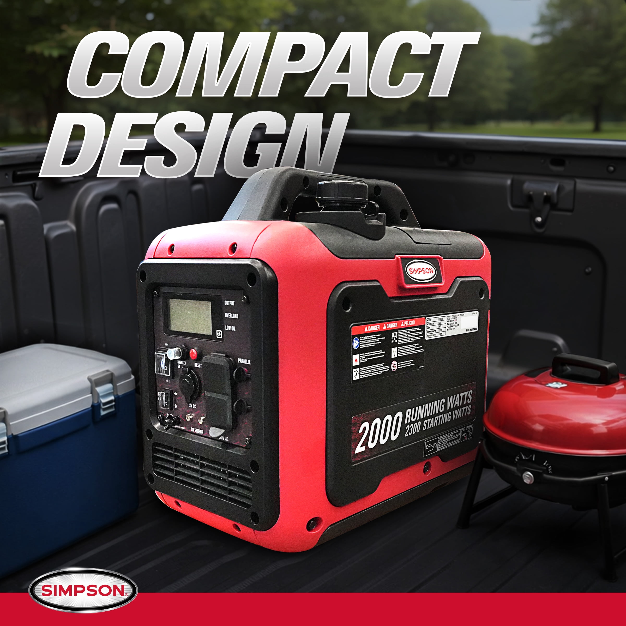 Simpson 2300W Portable Inverter Generator, Quiet, CO Sensor, GFCI (SIG2320)