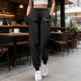 thumbnail image 2 of Womens Sweatpants Bow Print Straight Leg Pants Loose Fit Drawstring High Waist Sweatpants Casual Black L, 2 of 4