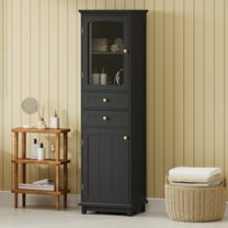 63" Tall Bathroom Storage Cabinet with Glass Doors, Free-Standing, Two Drawers, and Adjustable Shelves, MDF Board, Painted - Perfect for Displaying Your Favorite Items