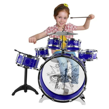 Kids Junior Drum Kit Tom Drums Cymbal Stool Drumsticks Set Musical Instrument