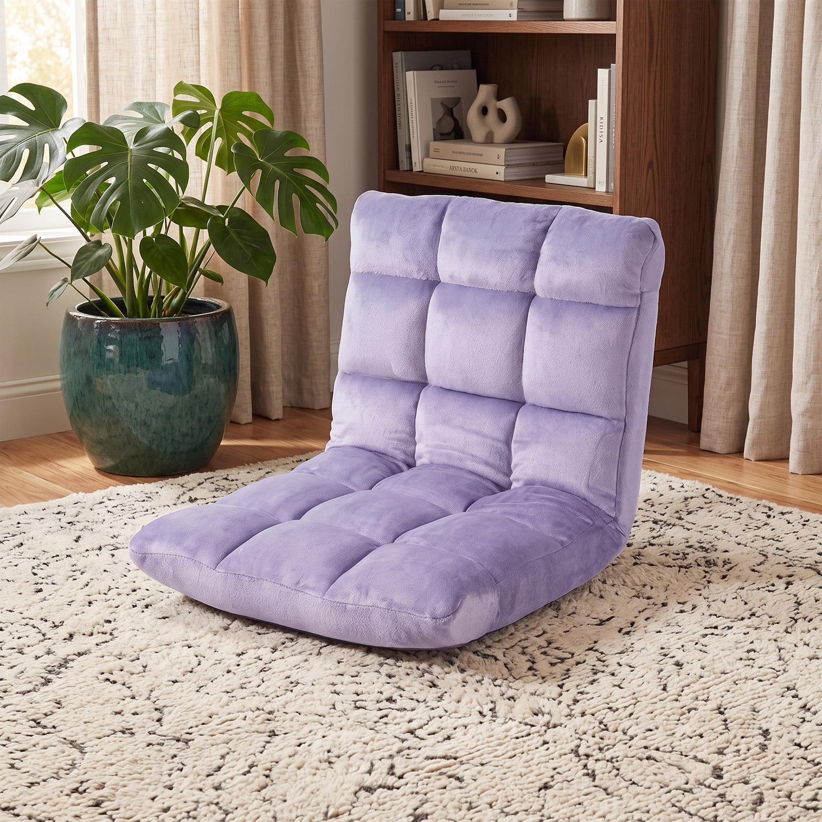 Furnibear 14-Position Adjustable Floor Chair, Padded Folding Lazy Sofa Gaming Chair with Cushioned Back Support for Living Room Bedroom Reading Meditation, Light Purple