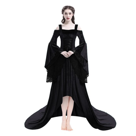 Lilgiuy Women's Retro Medieval Party Princess Renaissance Cosplay Lace Floor Length Dress Black 2022 Fall Winter
