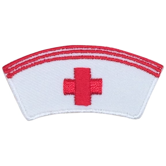 Nurse Cap Iron-On Embroidered Patch 2" x 0.88" White Red Cross