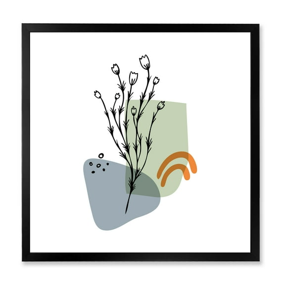 Designart 'Abstract Minimal Shapes Under Flowers II' Modern Framed Art Print