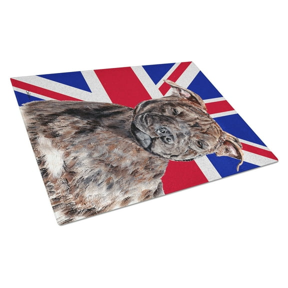 Caroline's Treasures Staffordshire Bull Terrier Staffie with English Union Jack British Flag Glass Cutting Board Large Size