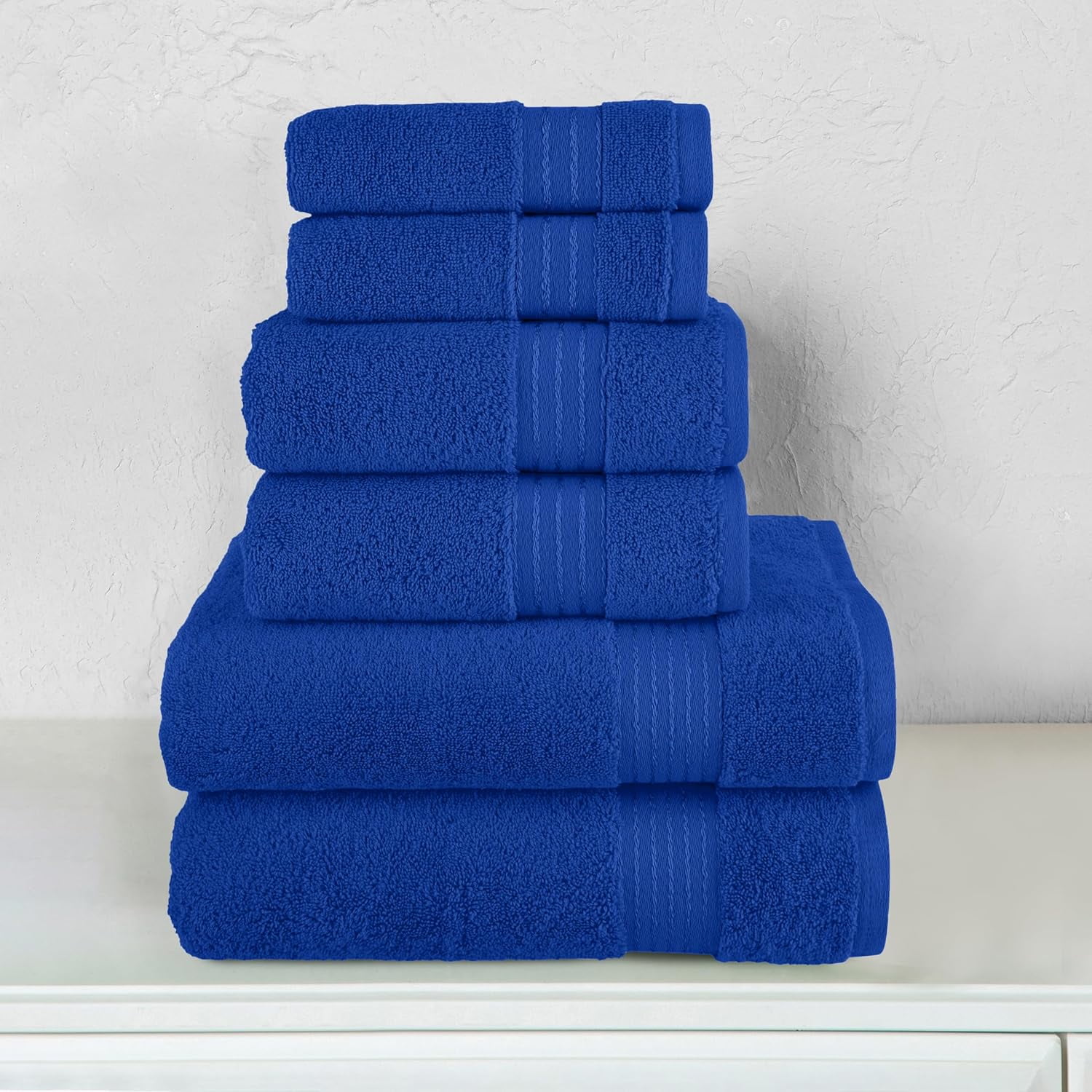 Discount Cotton 6-Piece Towel Set, Includes 2 Washcloths, 2 Hand Towels and 2 Bath Towels, 100% Turkish Cotton - Highly Absorbent and Super Soft Towels for Bathroom, Royal Blue