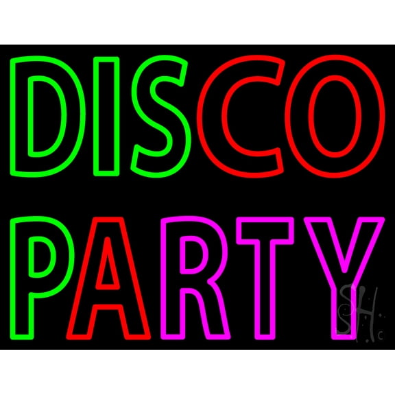 Disco Party LED Neon Sign 15 x 19 - inches, Black Square Cut Acrylic Backing, with Dimmer - Bright and Premium built indoor LED Neon Sign for Event, Party.