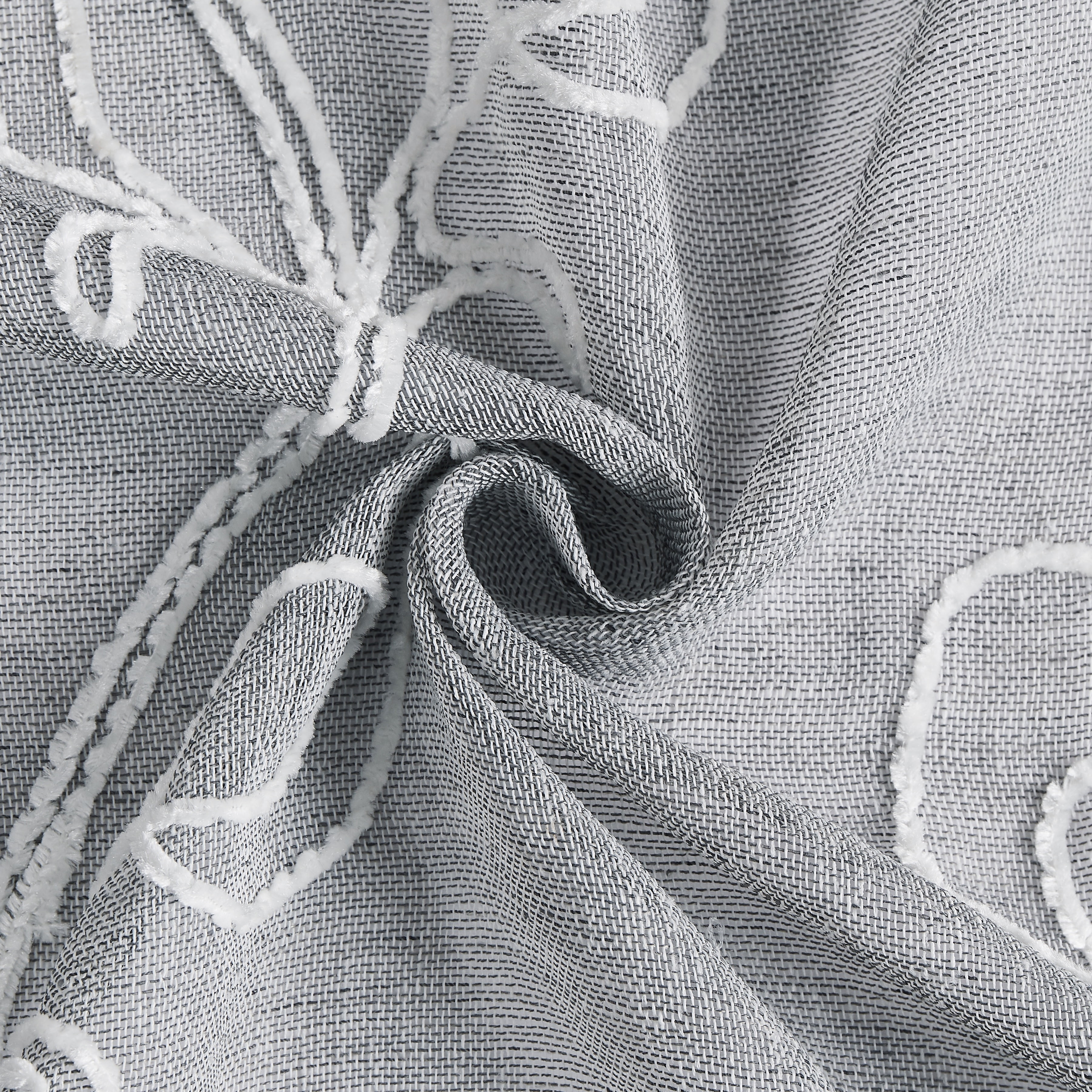 Dainty Home Stella 3D Floral Chenille Embroidered Solid Sheer 76" x 84" Window Curtain Panel Pair in Grey