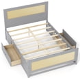 thumbnail image 2 of Costway Full Size Rattan Bed Frame with Storage Drawers. Rattan Woven Headboard & Footboard Gray, 2 of 10
