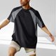 thumbnail image 1 of Blusas y camisas de verano para hombre, de manga corta y cuello redondo, con bloques de color, deportivas, de malla, transpirables y holgadas, de poliéster., 1 of 9