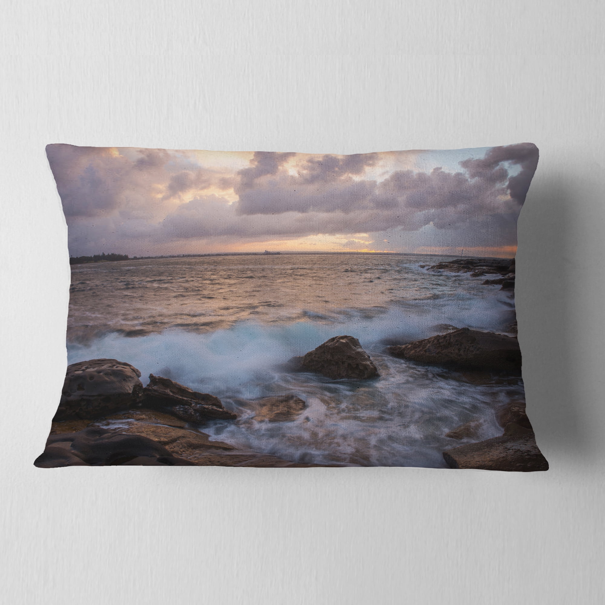 Designart 12" x 20" Blue Polyester Throw Pillow