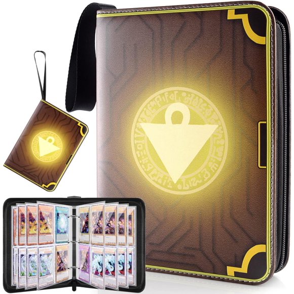 GFDYREE Trading Card Binder for YGO Cards, TCG Card Folder Album Books Case with Zipper Fits PM MTG YGO, Holds Up to 400 Cards, Gifts for Boys/Girls (Millennium Puzzles)