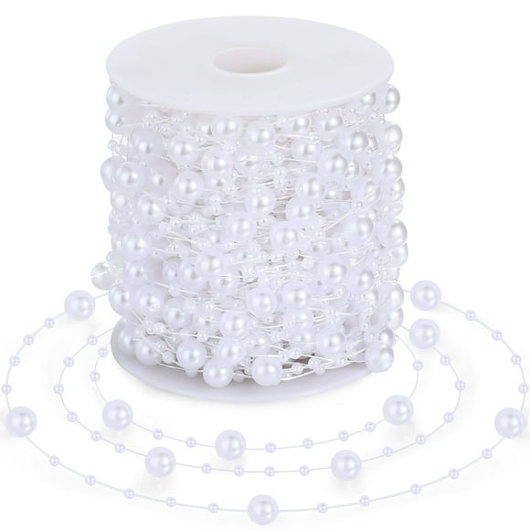 98 Feet Christmas Tree Beads Garland Decoration 2 Sizes Pearl Strands Chain Resin Pearls Beads Chains with ABS Plastic Line Christmas Tree Decorations for Home Mantle Fireplace Holiday Decor (White)