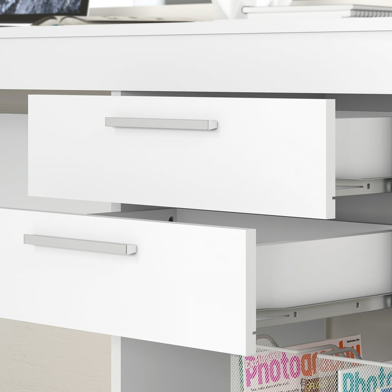 Techni Mobili White Computer Desk for Home Office or Bedroom, with Drawers  Ideal for Small Spaces 